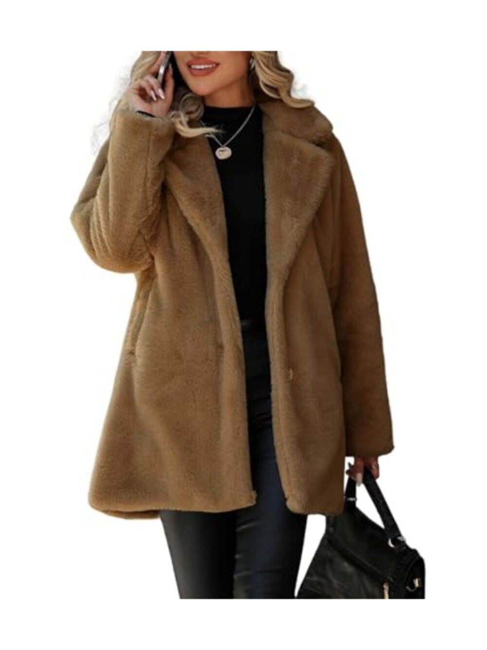 Faux Fur Coat Winter Button Up Fleece Jacket with Pockets